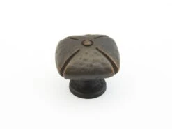 Schaub And Company Siena 1-3/8" Rustic Farmhouse Square Cabinet Knob Ancient Bronze