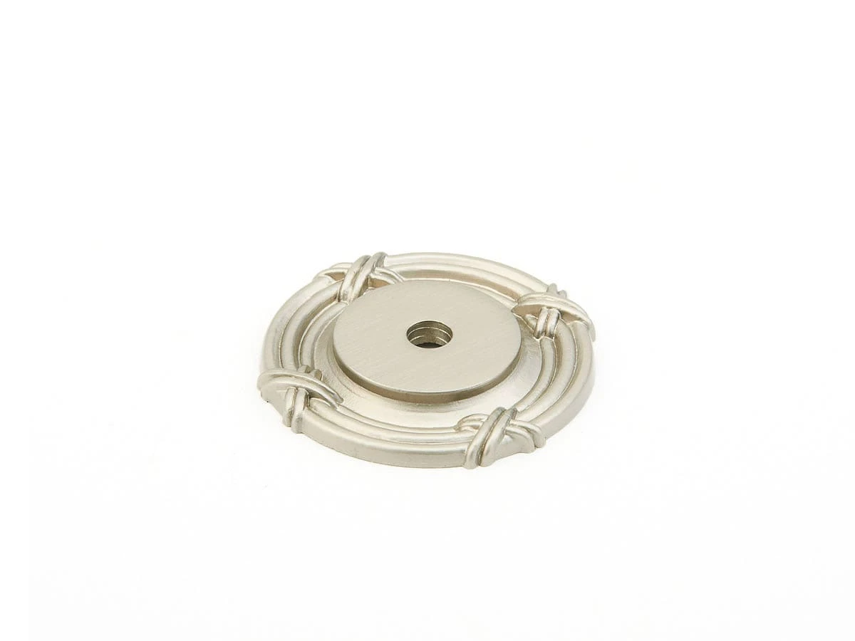 Schaub And Company Versailles 1-1/2" Round French Baroque Solid Brass Cabinet Knob Backplate / Escutcheon Satin Nickel 3 Schaub And Company Versailles 1-1/2" Round French Baroque Solid Brass Cabinet Knob Backplate / Escutcheon Satin Nickel
