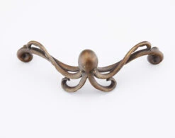 Schaub And Company Neptune 4-1/4" Center To Center Ocean Solid Brass Nautical Octopus Cabinet Handle Pull / Drawer Pull Estate Dover