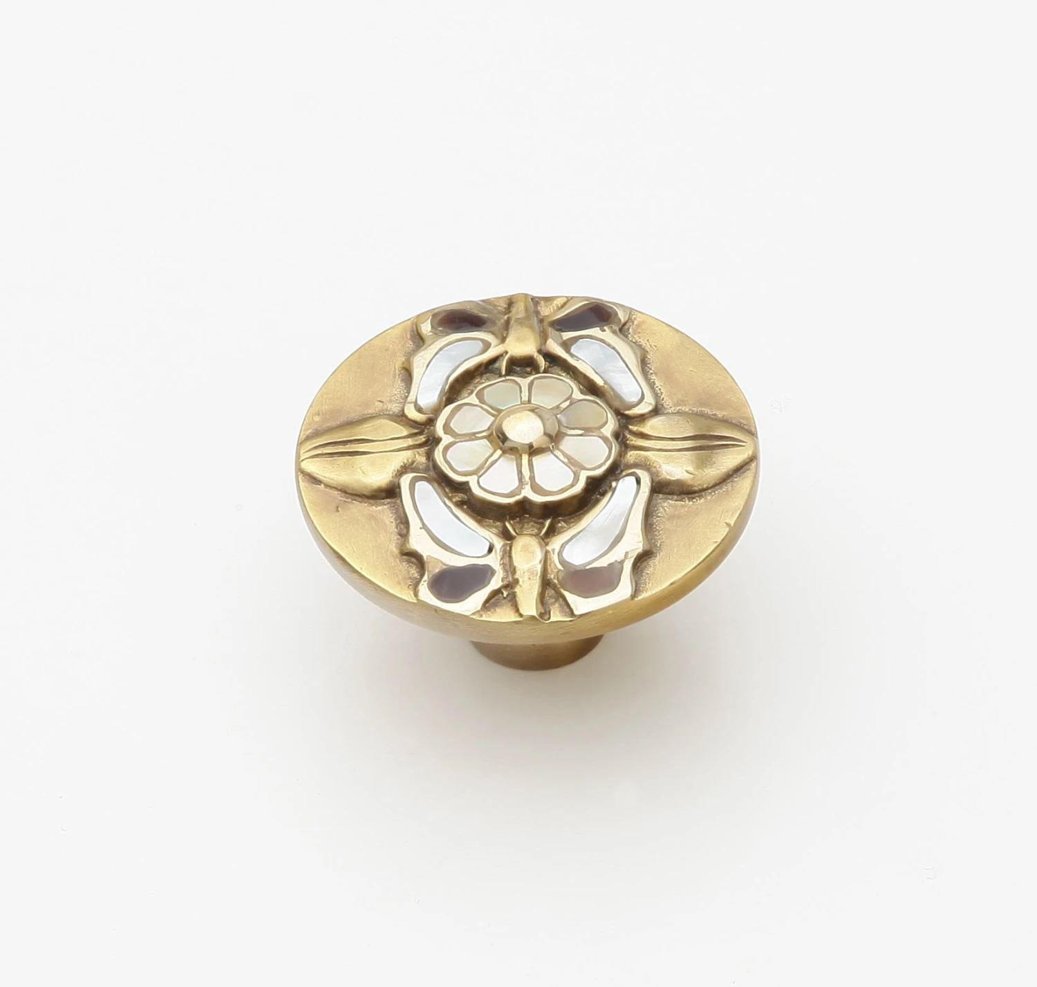 Schaub And Company Heirloom Treasures 1-1/2" Round Flower Solid Brass Cabinet Knob With Shell Inlays Antique Brass 3 Schaub And Company Heirloom Treasures 1-1/2" Round Flower Solid Brass Cabinet Knob With Shell Inlays Antique Brass