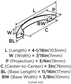 Amerock Allison Value 3 Inch Center To Center Arch Cabinet Pull - Pack Of 10 Polished Chrome 10 Amerock Allison Value 3 Inch Center To Center Arch Cabinet Pull - Pack Of 10 Polished Chrome -Cabinet Hardware Store amerock bp3416 10pack technical drawing back 197