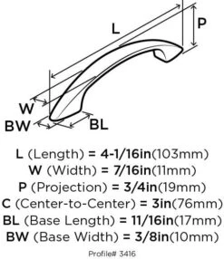 Amerock Allison Value 3 Inch Center To Center Arch Cabinet Pull - Pack Of 10 Polished Chrome 11 Amerock Allison Value 3 Inch Center To Center Arch Cabinet Pull - Pack Of 10 Polished Chrome -Cabinet Hardware Store amerock bp3416 10pack technical drawing front 198