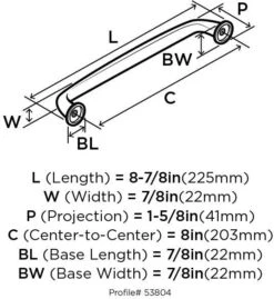 Amerock Kane 8 Inch Center To Center Appliance Pull Oil Rubbed Bronze -Cabinet Hardware Store amerock bp53804 dimensions rear view 507