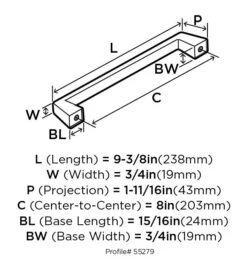 Amerock Blackrock 8 Inch Center To Center Appliance Pull Oil Rubbed Bronze -Cabinet Hardware Store amerock bp55279 dimensions of back view 2245