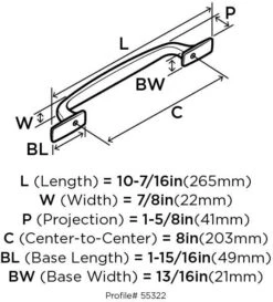 Amerock Highland Ridge 8 Inch Center To Center Appliance Pull Black Bronze -Cabinet Hardware Store amerock bp55322 dimensions rear view 547