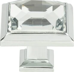 Atlas Homewares Crystal 1-5/16 Inch Square Cabinet Knob Polished Chrome
