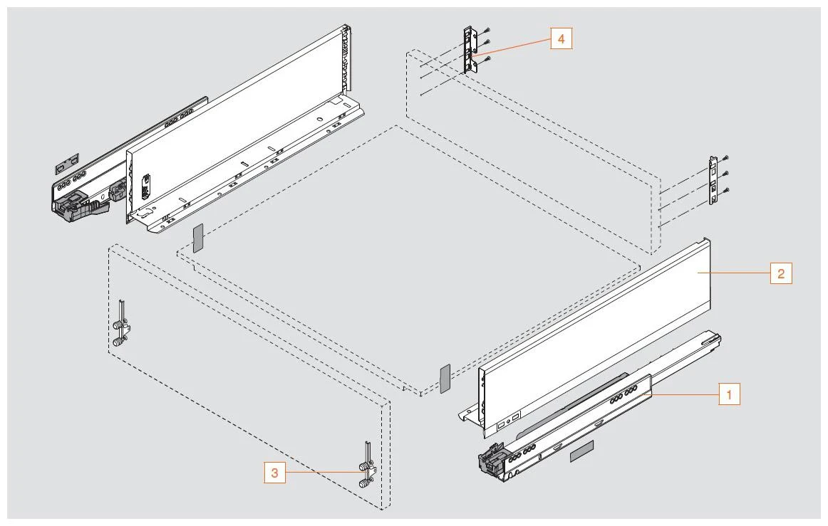 Blum LEGRABOX 18" L X 5-1/16" H Full Extension Concealed Drawer System Kit Orion Gray 7 Blum LEGRABOX 18" L X 5-1/16" H Full Extension Concealed Drawer System Kit Orion Gray - Image 5