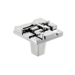 Du Verre Offset 1-1/2" Square Textured Geometric Mosaic Cabinet Knob / Drawer Knob Polished Chrome