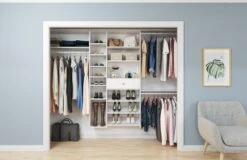 Easy Track 108 Inch Wide Ultimate Closet Organizer System Honey Blonde -Cabinet Hardware Store easy track ph44 application view 69
