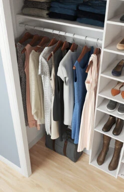 Easy Track 108 Inch Wide Ultimate Closet Organizer System Honey Blonde -Cabinet Hardware Store easy track ph44 application view 72