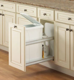 Hafele KV 19" Tall 35 Quart Single Pull Out Waste Bin With Door Mount Brackets And Soft Close Slides Frosted Nickel