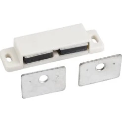 Hardware Resources Pack Of (100) - Screw-On Double Magnetic Cabinet Door Catch With Strike Plate White