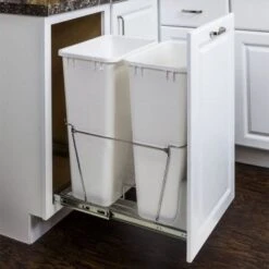 Hardware Resources Double 50 Quart Wire Pull Out Trash Can / Trash Drawer With Full Extension Slides For 18" Base Cabinets - Cans Not Included Polished Chrome