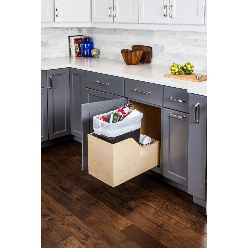 Hardware Resources 12" Bottom Mount Single Bin Pull Out Trash Can With Full Extension And Soft Close Slides For 35 Quart Bins - Included Black 4 Hardware Resources 12" Bottom Mount Single Bin Pull Out Trash Can With Full Extension And Soft Close Slides For 35 Quart Bins - Included Black - Image 2