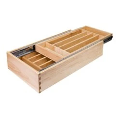 Hardware Resources 17-1/2" Double Tier Cutlery Utensil Organizer Drawer Tray For 21" Drawers White Birch