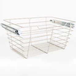 Hardware Resources 11" Tall Closet Pull Out Wire Basket With Full Extension Slides For 30"W X 14"D Closet Space Or Cabinet Satin Nickel