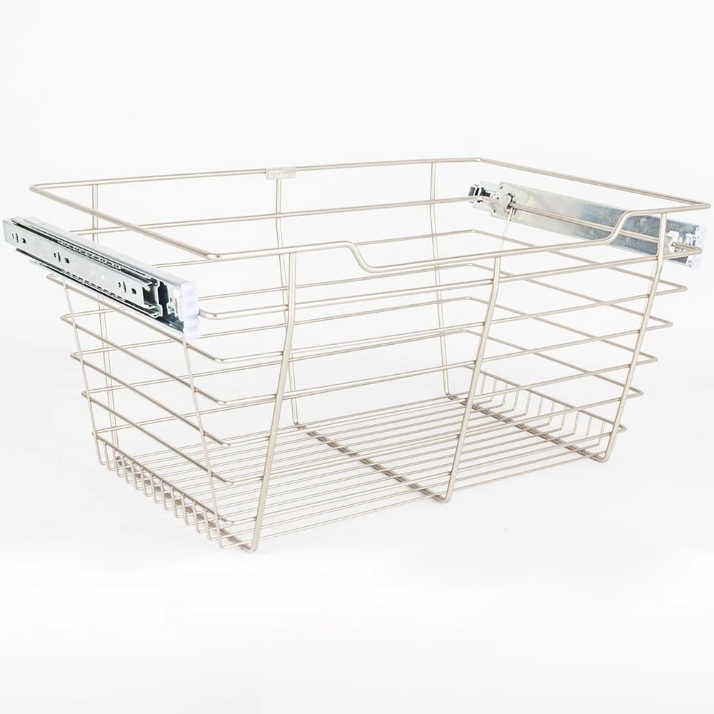 Hardware Resources 11" Tall Closet Pull Out Wire Basket With Full Extension Slides For 30"W X 14"D Closet Space Or Cabinet Satin Nickel 3 Hardware Resources 11" Tall Closet Pull Out Wire Basket With Full Extension Slides For 30"W X 14"D Closet Space Or Cabinet Satin Nickel