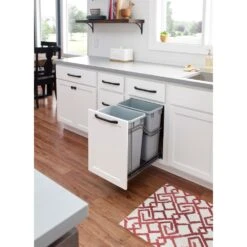 Hardware Resources 15" Bottom Mount 35 Qt Double Bin Pull Out Trash Can With Full Extension And Soft Close Slides - Bins / Cans Included Polished Chrome / Grey 10 Hardware Resources 15" Bottom Mount 35 Qt Double Bin Pull Out Trash Can With Full Extension And Soft Close Slides - Bins / Cans Included Polished Chrome / Grey -Cabinet Hardware Store hardware resources sws mbmd35 lifestyle 119