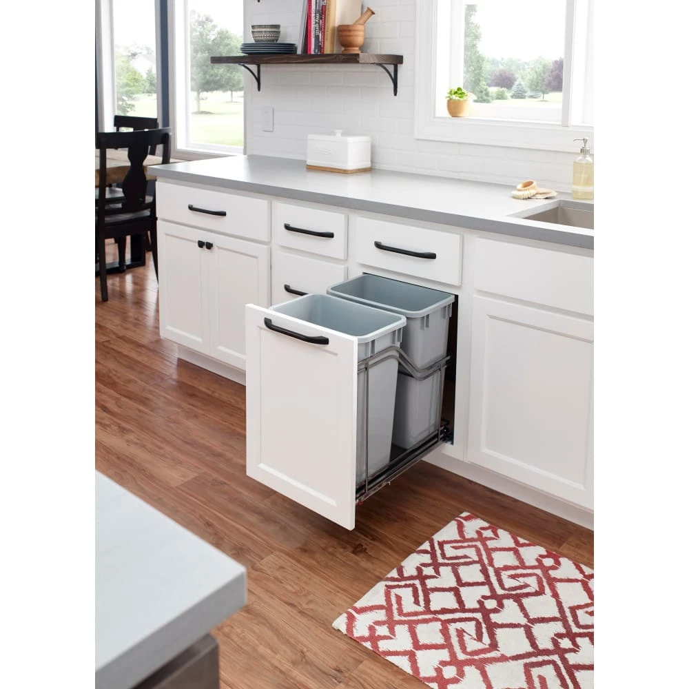 Hardware Resources 15" Bottom Mount 35 Qt Double Bin Pull Out Trash Can With Full Extension And Soft Close Slides - Bins / Cans Included Polished Chrome / Grey 5 Hardware Resources 15" Bottom Mount 35 Qt Double Bin Pull Out Trash Can With Full Extension And Soft Close Slides - Bins / Cans Included Polished Chrome / Grey - Image 3