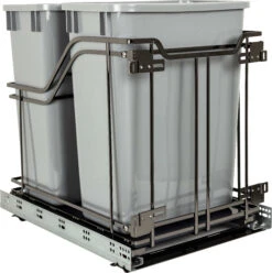 Hardware Resources 15" Bottom Mount 35 Qt Double Bin Pull Out Trash Can With Full Extension And Soft Close Slides - Bins / Cans Included Polished Chrome / Grey 13 Hardware Resources 15" Bottom Mount 35 Qt Double Bin Pull Out Trash Can With Full Extension And Soft Close Slides - Bins / Cans Included Polished Chrome / Grey -Cabinet Hardware Store hardware resources sws mbmd35gbn 8027765