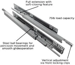 Hickory Hardware 21 Inch Full Extension Undermount Ball Bearing Drawer Slide With 75 Pound Weight Capacity And Soft Close - Single Cadmium -Cabinet Hardware Store hickory hardware hh075214 alternate image 955