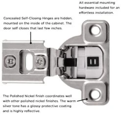 Hickory Hardware (10) Pairs - 1/4 Inch Overlay Concealed Euro Cabinet Door Hinge With 106 Degree Opening Angle And Self Close Function - Total 20 Polished Nickel 7 Hickory Hardware (10) Pairs - 1/4 Inch Overlay Concealed Euro Cabinet Door Hinge With 106 Degree Opening Angle And Self Close Function - Total 20 Polished Nickel -Cabinet Hardware Store hickory hardware hh075216 10pack alternate image 962