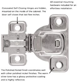 Hickory Hardware (10) Pairs - 3/4 Inch Overlay Concealed Euro Cabinet Door Hinge With 106 Degree Opening Angle And Self Close Function - Total 20 Polished Nickel 7 Hickory Hardware (10) Pairs - 3/4 Inch Overlay Concealed Euro Cabinet Door Hinge With 106 Degree Opening Angle And Self Close Function - Total 20 Polished Nickel -Cabinet Hardware Store hickory hardware hh075218 10pack alternate image 970