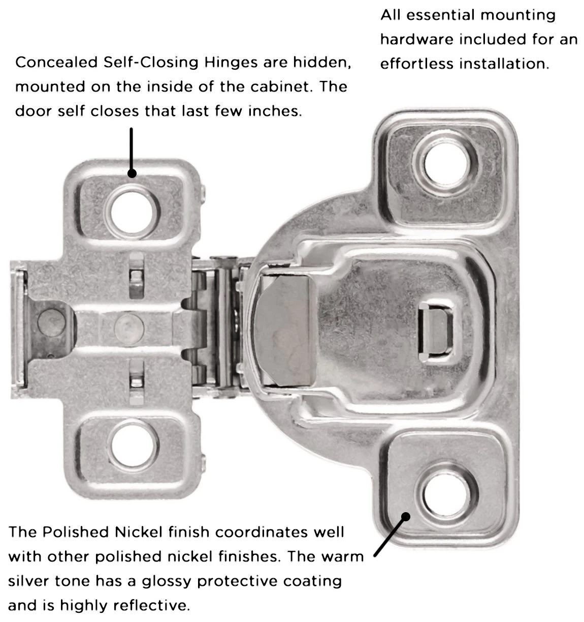 Hickory Hardware (10) Pairs - 3/4 Inch Overlay Concealed Euro Cabinet Door Hinge With 106 Degree Opening Angle And Self Close Function - Total 20 Polished Nickel 5 Hickory Hardware (10) Pairs - 3/4 Inch Overlay Concealed Euro Cabinet Door Hinge With 106 Degree Opening Angle And Self Close Function - Total 20 Polished Nickel - Image 3