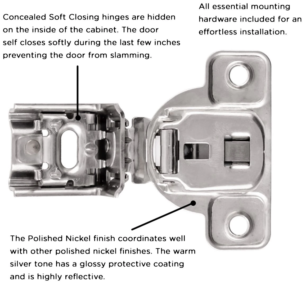 Hickory Hardware (10) Pairs - 1-1/4 Inch Overlay Concealed Euro Cabinet Door Hinge With 106 Degree Opening Angle And Self Close Function - Total 20 Polished Nickel 6 Hickory Hardware (10) Pairs - 1-1/4 Inch Overlay Concealed Euro Cabinet Door Hinge With 106 Degree Opening Angle And Self Close Function - Total 20 Polished Nickel - Image 4