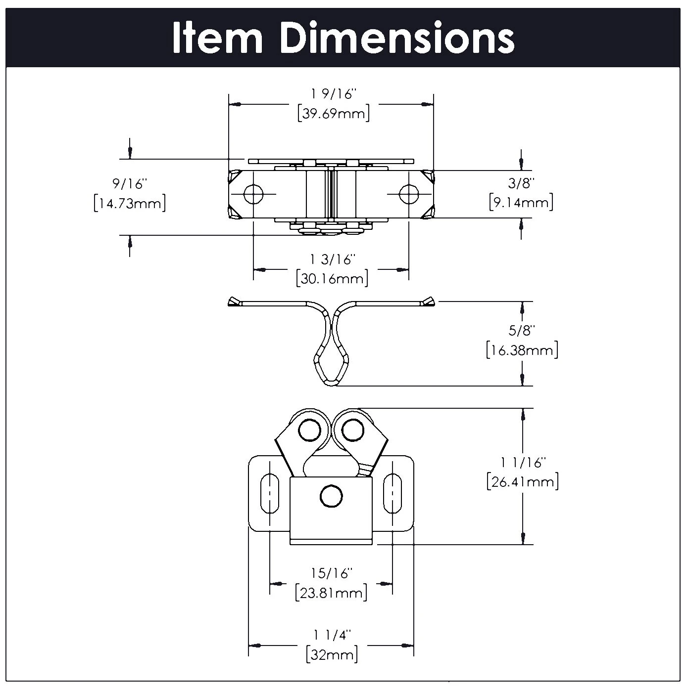 Hickory Hardware Pack Of (25) - 1-1/4" Long 15/16" Center To Center Roller Cabinet Catch With Strike Cadmium 5 Hickory Hardware Pack Of (25) - 1-1/4" Long 15/16" Center To Center Roller Cabinet Catch With Strike Cadmium - Image 3