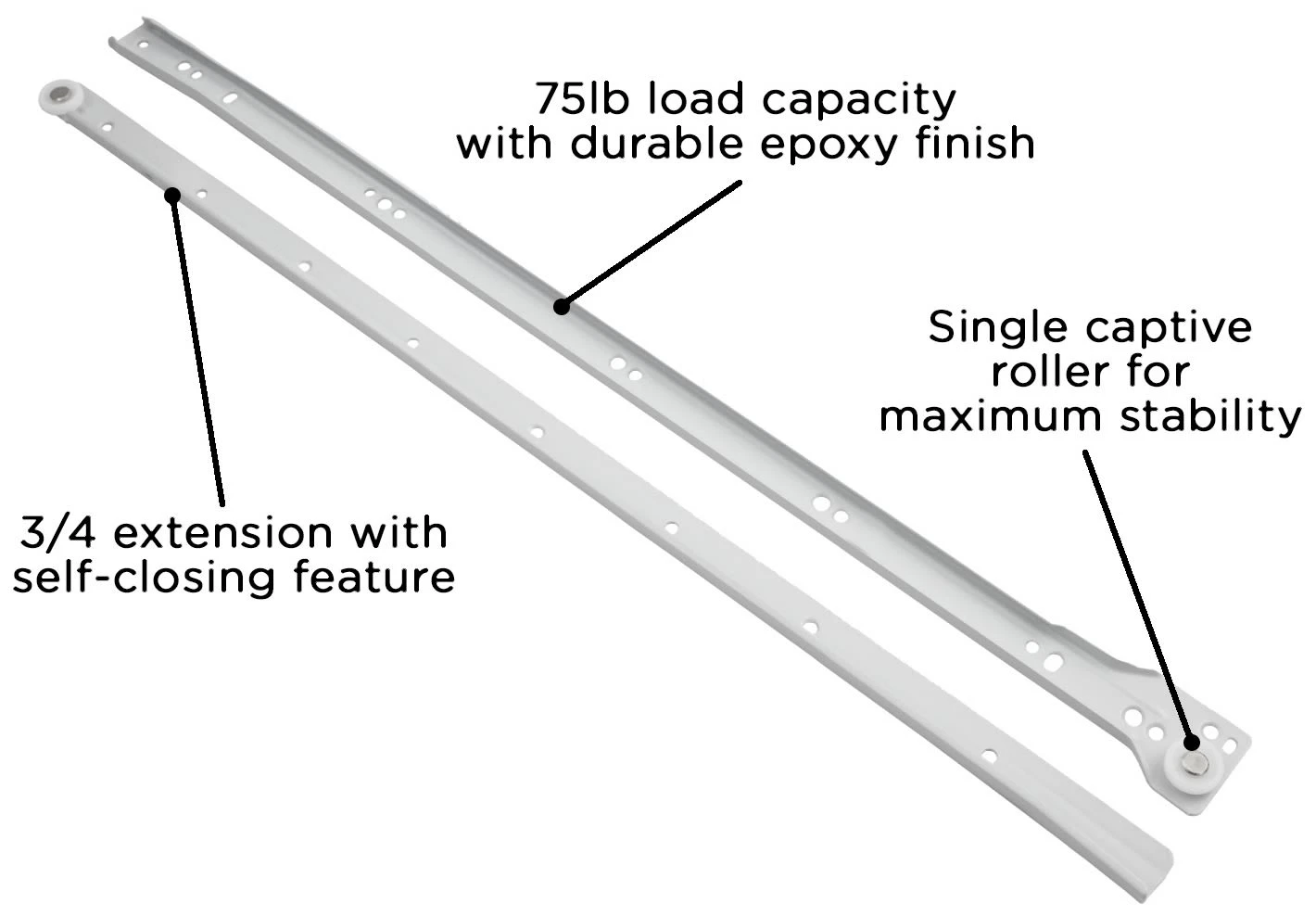 Hickory Hardware (5) Pairs - 12 Inch 3/4 Extension Side Mount Euro Slide Drawer Slides With 75 Pound Weight Capacity And Self Closing - Total 10 White 6 Hickory Hardware (5) Pairs - 12 Inch 3/4 Extension Side Mount Euro Slide Drawer Slides With 75 Pound Weight Capacity And Self Closing - Total 10 White - Image 4