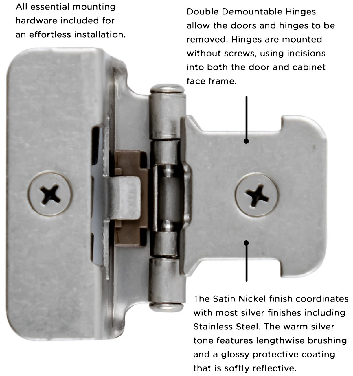 Hickory Hardware (10) Pairs -1/2 Inch Overlay Wrap Cabinet Door Hinge With 165 Degree Opening Angle - Total 20 Satin Nickel 7 Hickory Hardware (10) Pairs -1/2 Inch Overlay Wrap Cabinet Door Hinge With 165 Degree Opening Angle - Total 20 Satin Nickel - Image 5