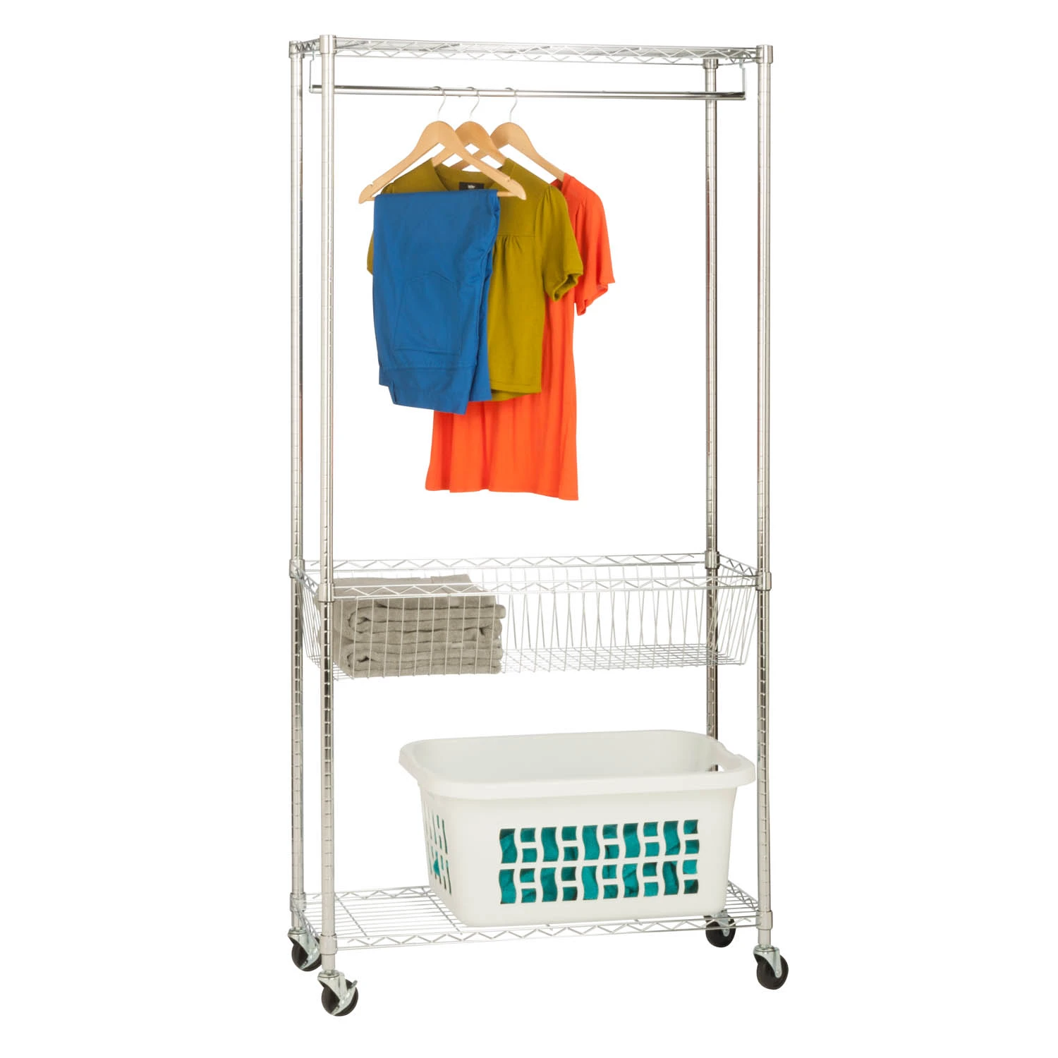 Honey-Can-Do Laundry Station With Adjustable Shelves And Locking Casters Chrome 3 Honey-Can-Do Laundry Station With Adjustable Shelves And Locking Casters Chrome