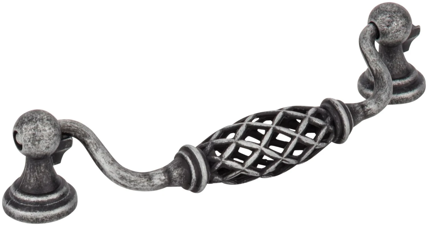 Jeffrey Alexander Tuscany 5-1/16" (128mm) Center To Center Drop Handle Birdcage Cabinet Handle / Drawer Pull Distressed Antique Silver 3 Jeffrey Alexander Tuscany 5-1/16" (128mm) Center To Center Drop Handle Birdcage Cabinet Handle / Drawer Pull Distressed Antique Silver