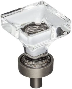 Jeffrey Alexander Harlow 1" Square Vintage Glam Glass Cabinet Knob / Drawer Knob Brushed Pewter