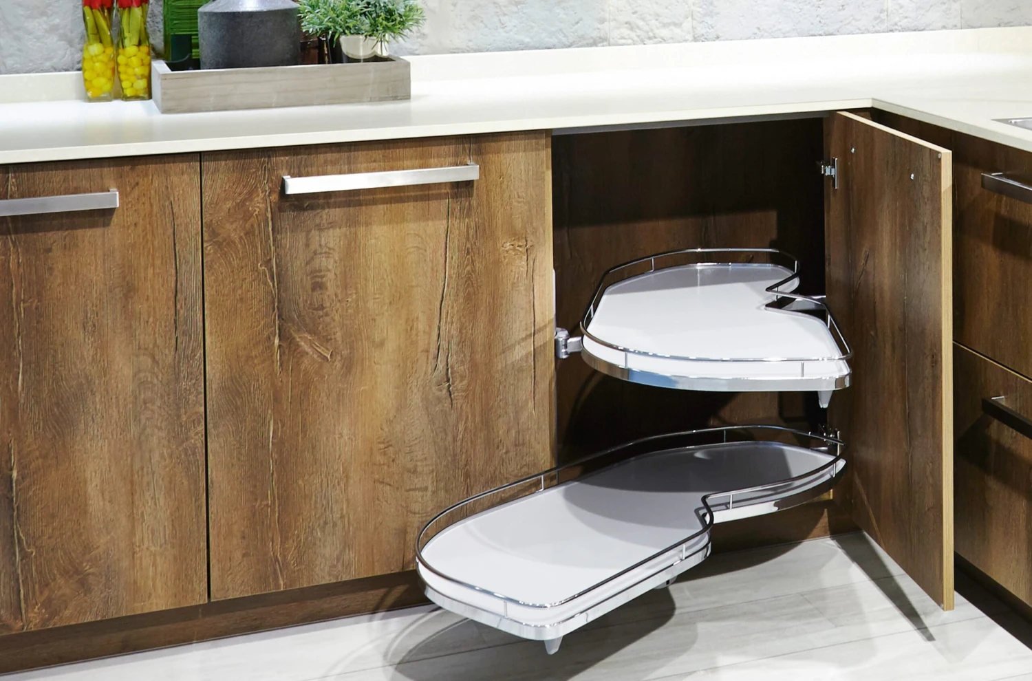 Kessebohmer LeMans Left Swing 32-1/4 Inch Wide Blind Corner Organizer Chrome / Maple 6 Kessebohmer LeMans Left Swing 32-1/4 Inch Wide Blind Corner Organizer Chrome / Maple - Image 4