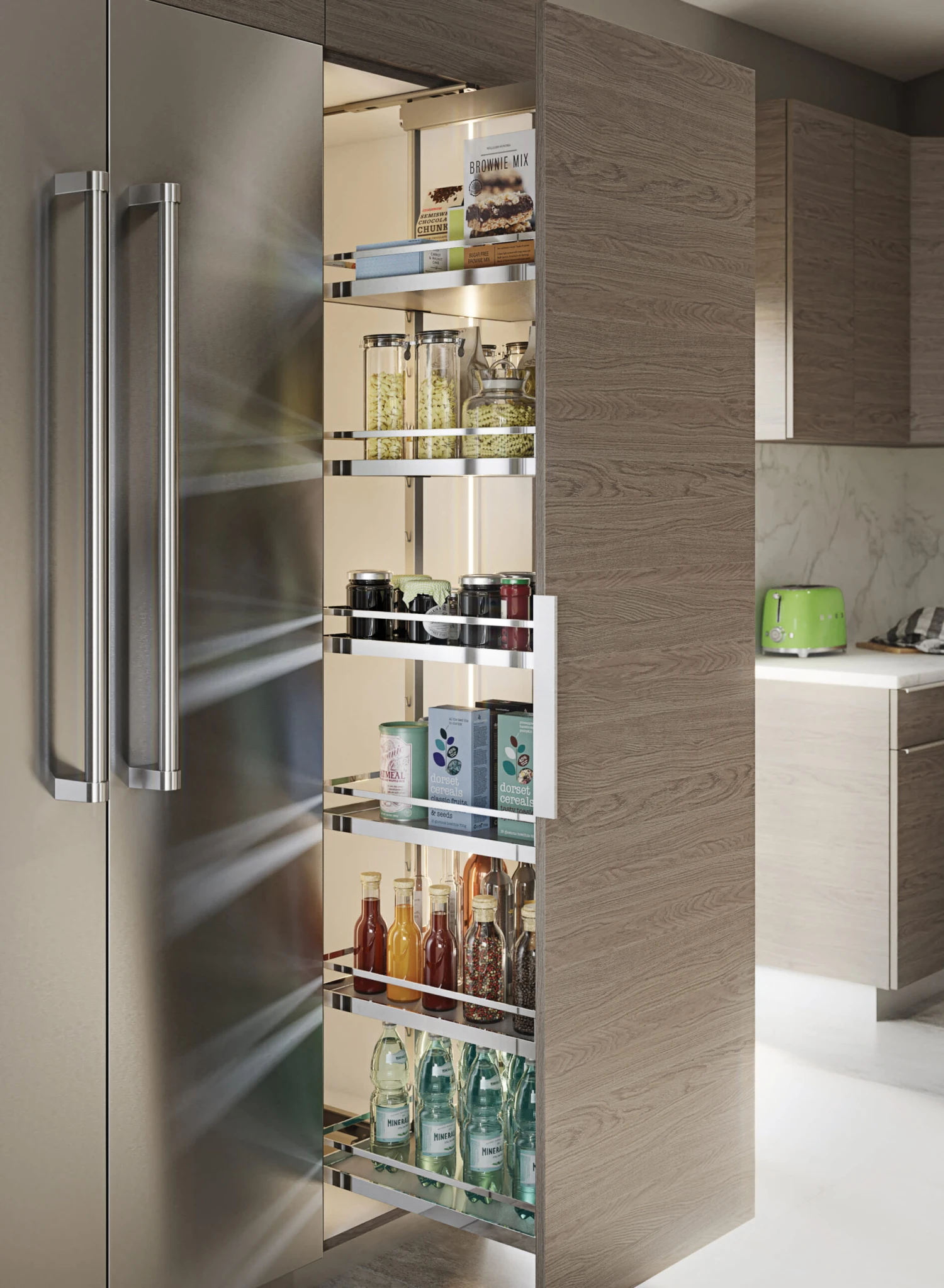 Kessebohmer Dispensa Series 17" Trays For 31-1/2" To 47-1/4" Small Cabinet Pull Out Kit Silver / Maple 6 Kessebohmer Dispensa Series 17" Trays For 31-1/2" To 47-1/4" Small Cabinet Pull Out Kit Silver / Maple - Image 4