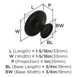 Miseno Greenwich 1-5/16 Inch Mushroom Cabinet Knob - Pack Of 10 Matte Black -Cabinet Hardware Store miseno mcktk1131 10pk alternate image 604