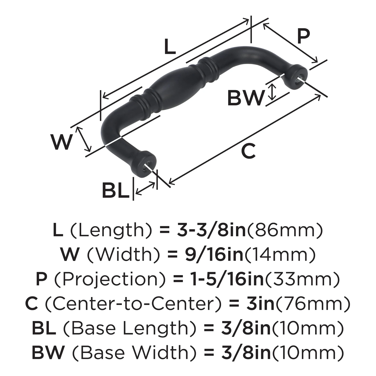 Miseno Bidwell 3 Inch Center To Center Handle Cabinet Pull - Pack Of 10 Matte Black 5 Miseno Bidwell 3 Inch Center To Center Handle Cabinet Pull - Pack Of 10 Matte Black - Image 3