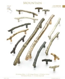 Schaub And Company Mountain 12" Center To Center Rustic Lodge Branch Handle Appliance Pull - Made In Italy - Solid Bronze Italian Nickel -Cabinet Hardware Store mountain 2 2