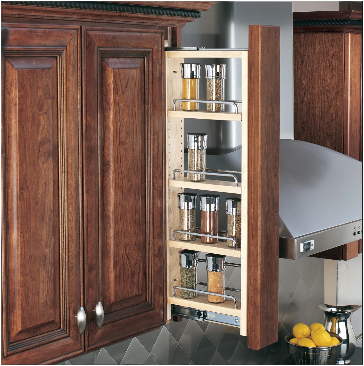Rev-A-Shelf 432 Series 3 Inch Pull Out Cabinet Filler With Adjustable Shelves For 36 Inch High Wall Cabinets Natural 4 Rev-A-Shelf 432 Series 3 Inch Pull Out Cabinet Filler With Adjustable Shelves For 36 Inch High Wall Cabinets Natural - Image 2