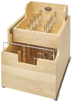 Rev-A-Shelf 4CW2 Series 14-1/2 Inch Pull Out Cookware Organizer With Soft Close Natural Maple