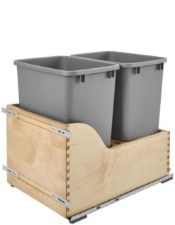 Rev-A-Shelf 4WCSC Bottom Mount Double Bin Trash Can With Soft Close - 35 Quart Capacity Natural
