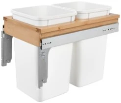 Rev-A-Shelf 4WCTM Top Mount Double Bin Trash Can For Frameless Cabinets - 27 Quart Capacity White