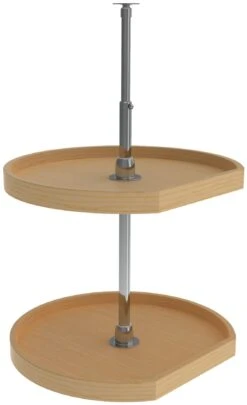 Rev-A-Shelf Wood Classic 20 Inch D-Shaped 2 Shelf Lazy Susan Set With Adjustable 26-32 Inch Shaft Natural Wood