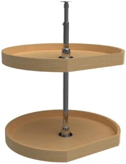 Rev-A-Shelf Wood Classic 22 Inch D-Shaped 2 Shelf Lazy Susan Set With Adjustable 26-32 Inch Shaft Natural Wood