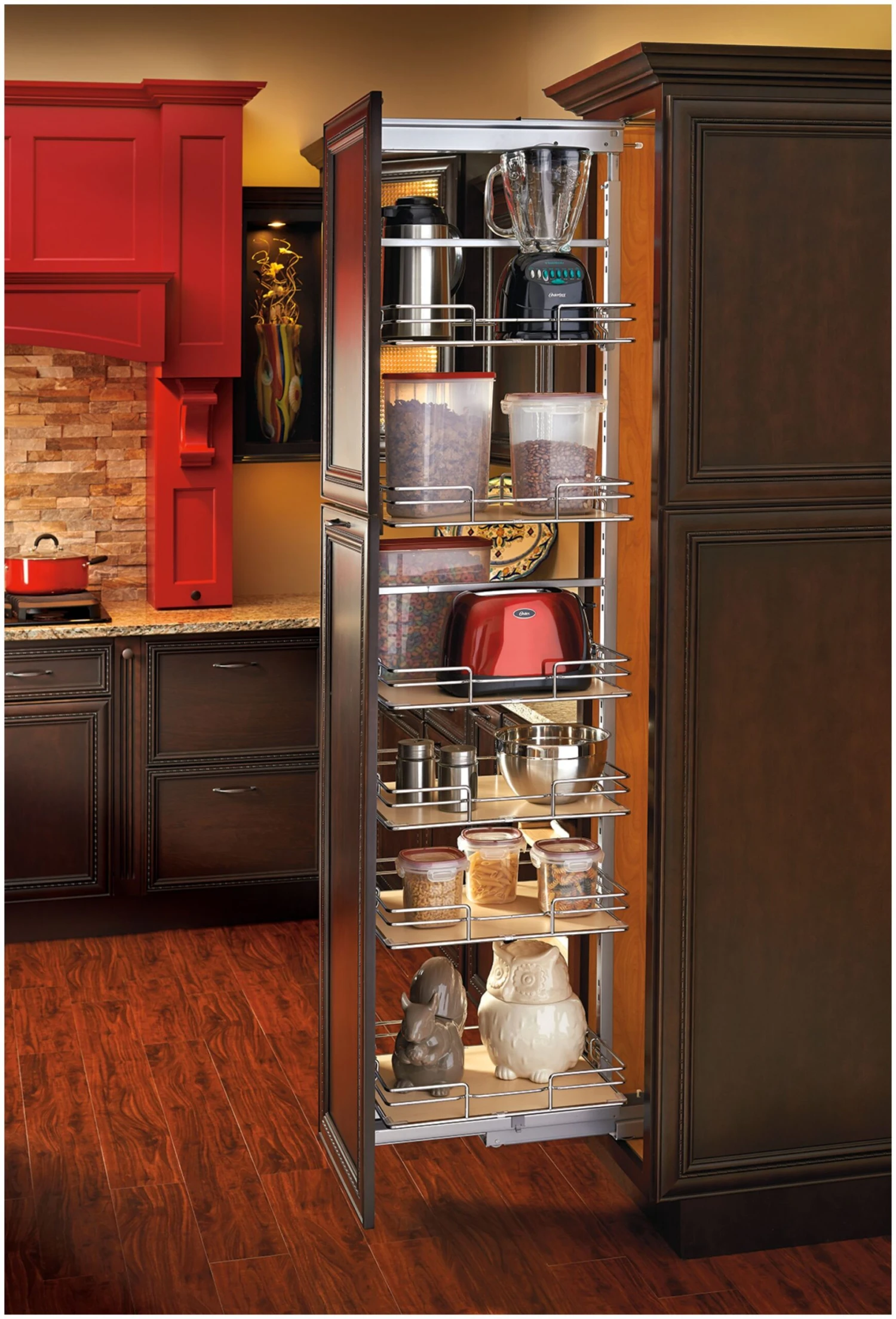 Rev-A-Shelf 5200 MP Series 8-5/8 Inch Pull Out 5 Tier Cabinet Organizer With Adjustable Shelves And Soft Close Maple 4 Rev-A-Shelf 5200 MP Series 8-5/8 Inch Pull Out 5 Tier Cabinet Organizer With Adjustable Shelves And Soft Close Maple - Image 2
