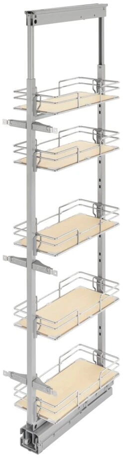 Rev-A-Shelf 5200 MP Series 8-5/8 Inch Pull Out 5 Tier Cabinet Organizer With Adjustable Shelves And Soft Close Maple