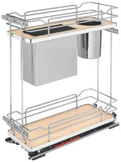 Rev-A-Shelf 5322KB Series 10 Inch Pull Out Two-Tier Cabinet Organizer With Knife Block And Soft Close Gray -Cabinet Hardware Store rev a shelf 5322kb bcsc 9 mp 2442438