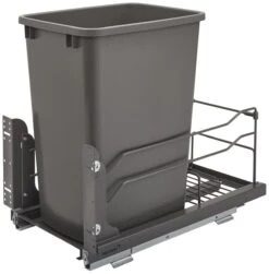 Rev-A-Shelf 53WC Series Bottom Mount Single Bin Trash Can - 35 Quart Capacity Champagne -Cabinet Hardware Store rev a shelf 53wc 1535scdm 113 2442438